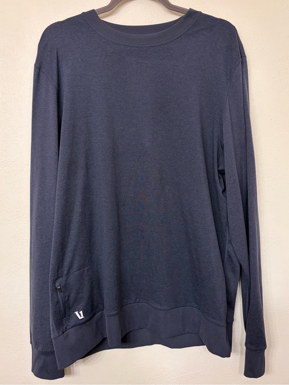 Vuori Men’s Navy Blue Heather Ponto Performance Crew Long Sleeve Shirt V224–XL
